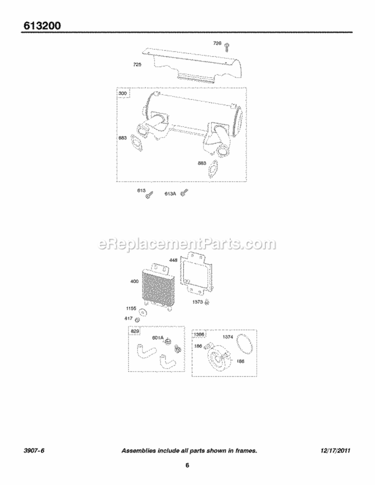 MufflerShield Oil CoolerHoses Diagram and Parts List for 613275-1155-B1  Briggs and Stratton Engine